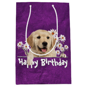 Birthday Golden Retriever On Purple Leather Medium Gift Bag