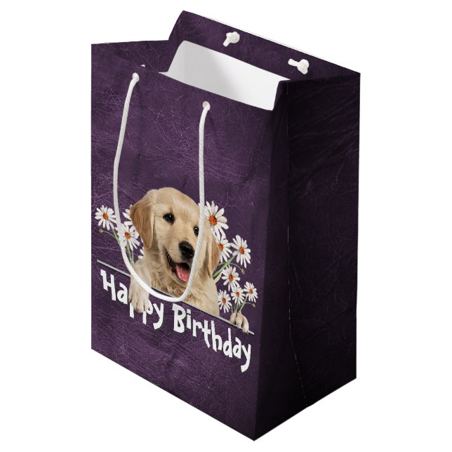Birthday Golden Retriever On Purple Leather  Medium Gift Bag (Front Angled)