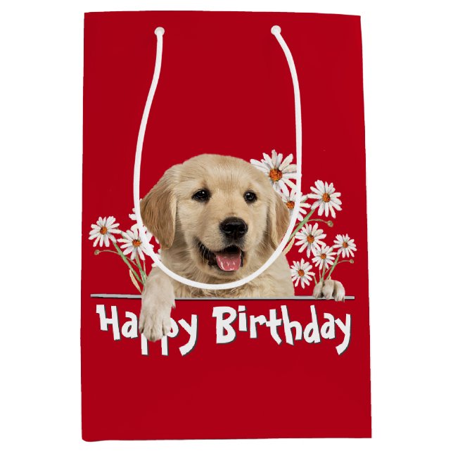 Birthday Golden Retriever On Red Medium Gift Bag (Front)