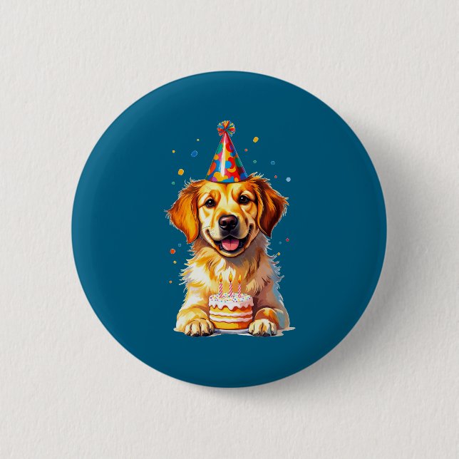 Birthday Golden Retriever, Party Dog  6 Cm Round Badge (Front)