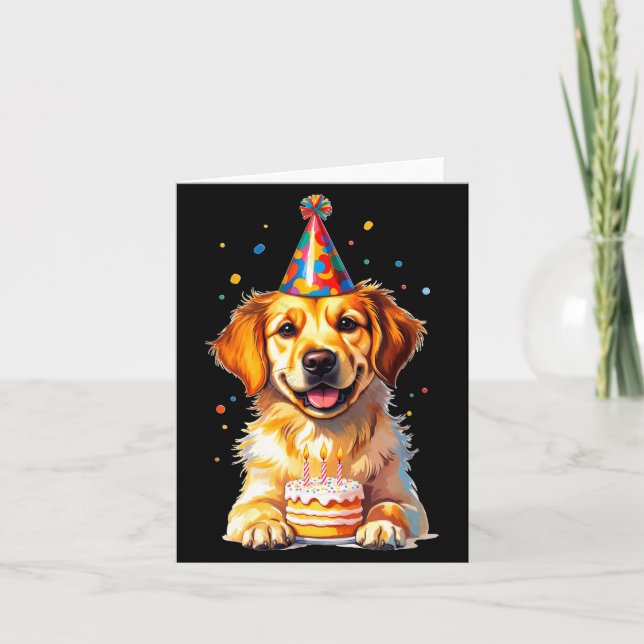 Birthday Golden Retriever, Party Dog  Card (Front)