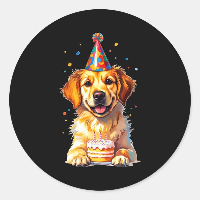 Birthday Golden Retriever, Party Dog  Classic Round Sticker (Front)