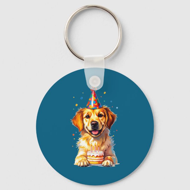 Birthday Golden Retriever, Party Dog  Key Ring (Front)