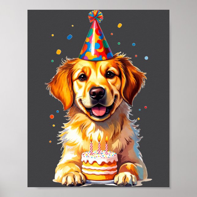Birthday Golden Retriever, Party Dog  Poster (Front)