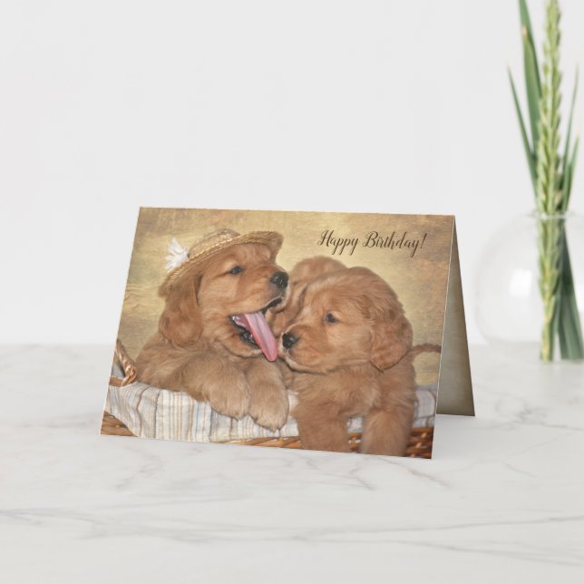birthday golden retriever puppy fun card (Front)