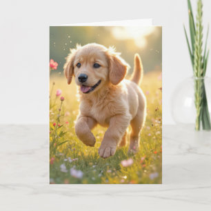 Birthday Golden Retriever Puppy In a Meadow Card