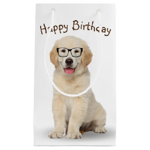 Birthday Golden Retriever Puppy with Glasses Small Gift Bag