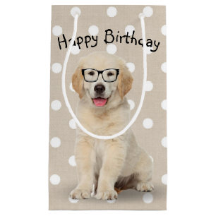 Birthday Golden Retriever Puppy with Glasses Small Small Gift Bag