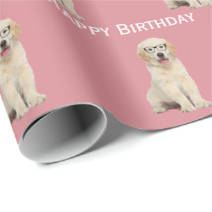 Birthday Golden Retriever Puppy With Glasses Wrap Wrapping Paper