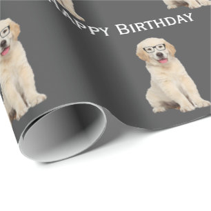 Birthday Golden Retriever Puppy With Glasses  Wrap Wrapping Paper