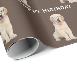 Birthday Golden Retriever Puppy With Glasses  Wrap Wrapping Paper