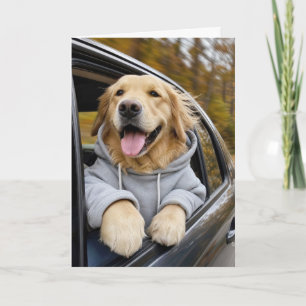 Birthday Golden Retriever Riding in a Car Card