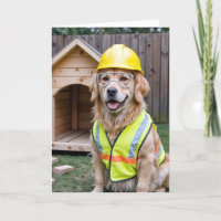 Birthday Golden Retriever Wearing a Hard Hat