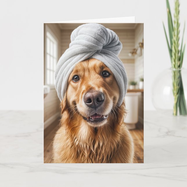 Birthday Golden Retriever Wearing a Turban Towel Card (Front)
