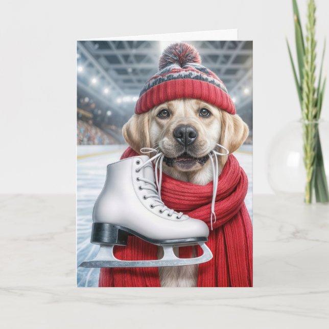 Birthday Golden Retriever With an Ice Skate Card (Front)