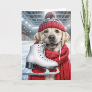 Birthday Golden Retriever With an Ice Skate Card