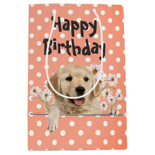 Birthday Golden Retriever with Daisies  Medium Gift Bag