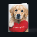 Birthday Golden Retriever With Red Heart Pillow Card<br><div class="desc">A golden retriever's paw gently rests on a plush,  red heart-shaped pillow,  radiating warmth and affection.
Inside text is editable.</div>