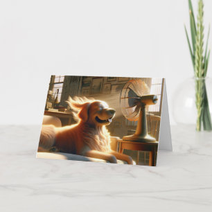 Birthday Golden Retriever With Retro Fan Card