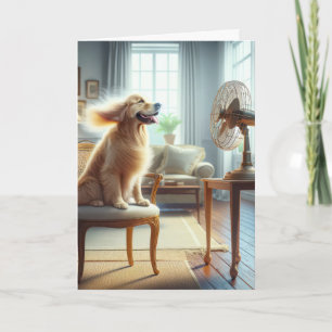 Birthday Golden Retriever With Retro Fan Card
