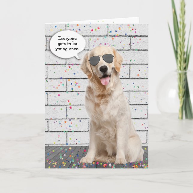 Birthday Golden Retriever with Sunglasses Card (Front)