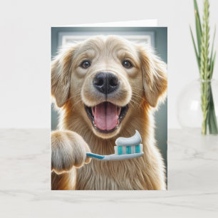Birthday Golden Retriever With Toothbrush Card