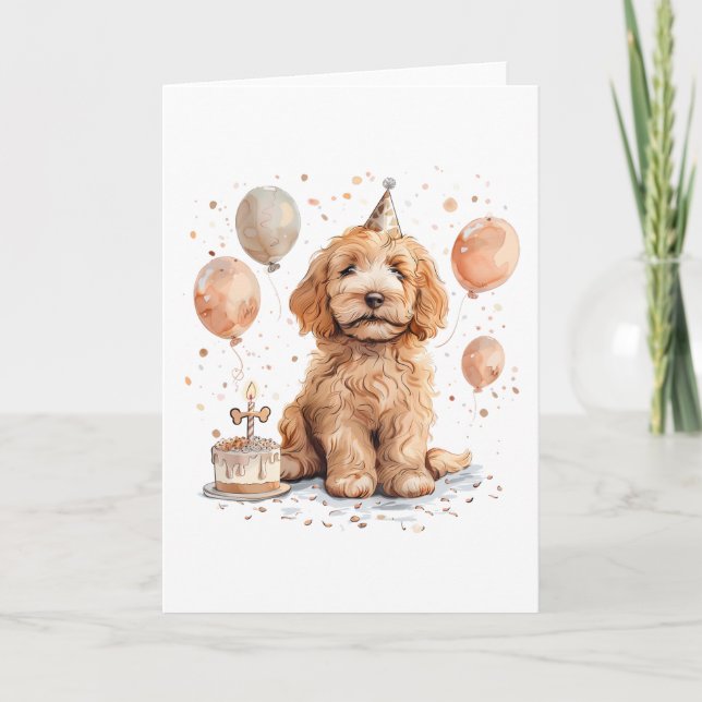 Birthday Goldendoodle Dog Birthday Cake Card (Front)