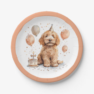 Birthday Goldendoodle Dog Birthday Cake Paper Plate