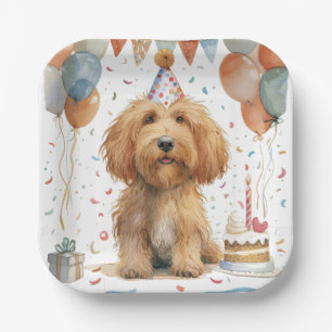 Birthday Goldendoodle Dog Paper Plate