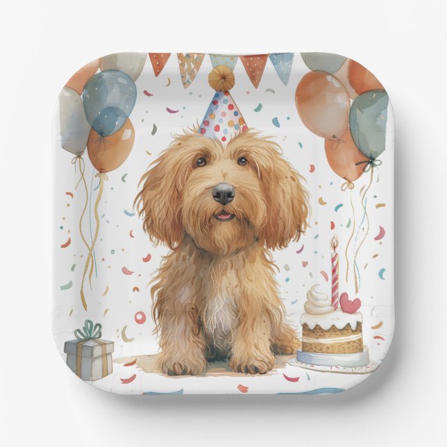 Birthday Goldendoodle Dog Paper Plate (Front)