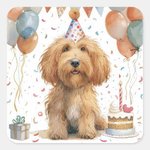 Birthday Goldendoodle Dog Square Sticker