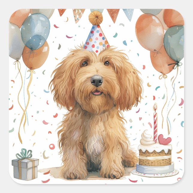 Birthday Goldendoodle Dog Square Sticker (Front)