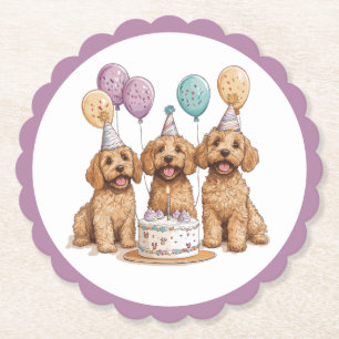 Birthday Goldendoodle Dogs Birthday Cake Paper Coaster