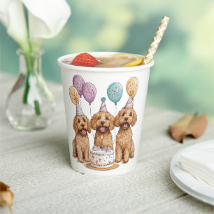 Birthday Goldendoodle Dogs Birthday Cake Paper Cups