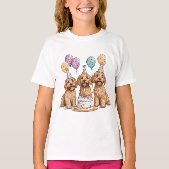 Birthday Goldendoodle Dogs Birthday Cake T-Shirt (Front)