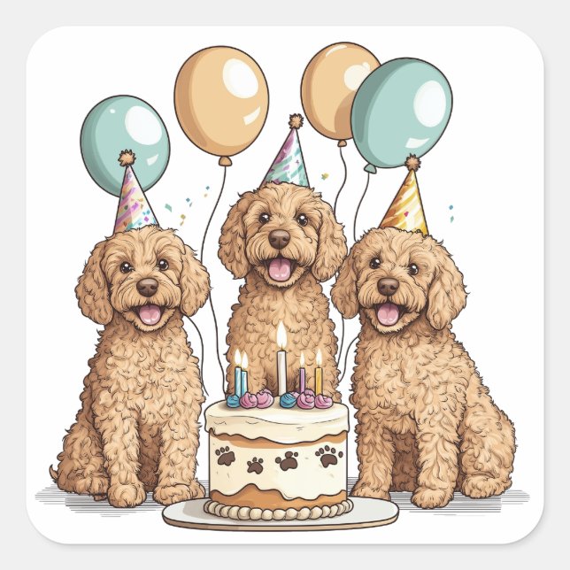 Birthday Goldendoodle Dogs Square Sticker (Front)