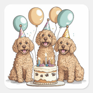 Birthday Goldendoodle Dogs Square Sticker