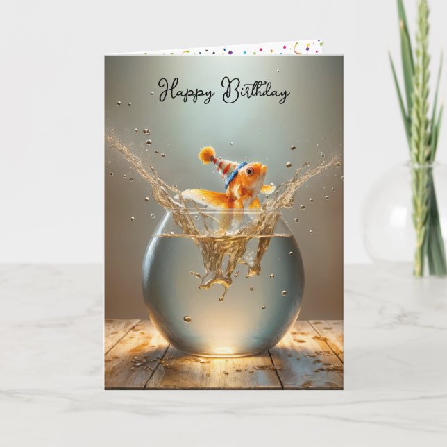 Birthday Goldfish Jumping Out of Fishbowl Card (Front)