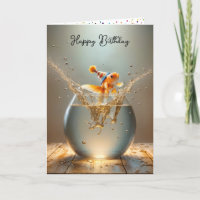 Birthday Goldfish Jumping Out of Fishbowl