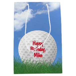birthday golf ball in grass with name medium gift bag