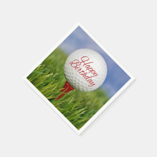 birthday golf ball on red tee napkin