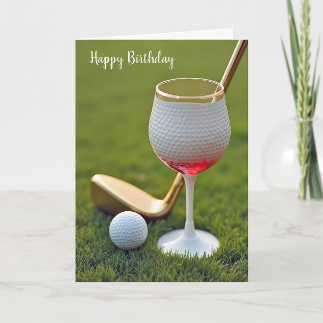 Birthday Golf Ball Wine Glass With Gold Putter Card (Front)