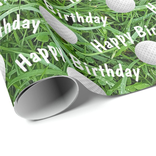 Birthday Golf Balls on Grass Wrapping Paper (Roll Corner)