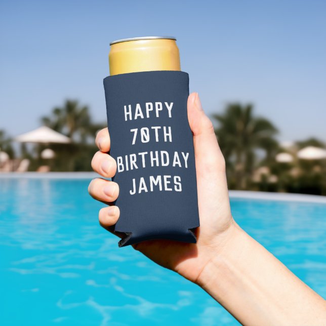 Birthday Golfer 70th Elegant Navy Blue Dad Stylish Seltzer Can Cooler (In Situ Pool)