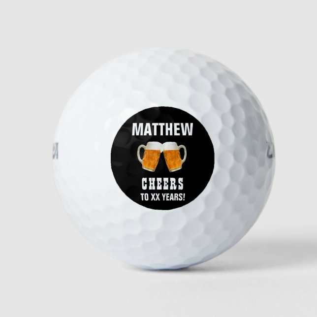 Birthday Golfer Beer Cheers Fun Golf Balls (Front)