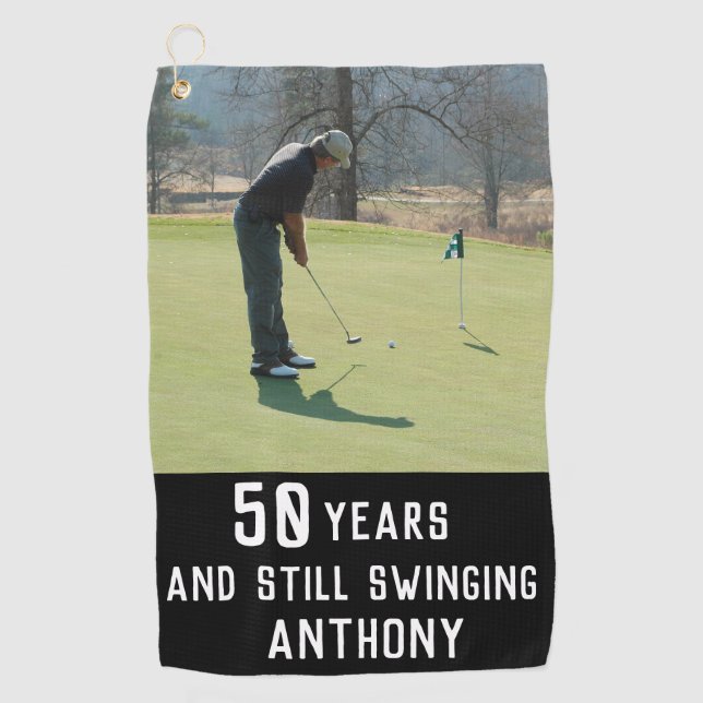 Birthday Golfer Funny 50th happy Dad Par Photo Golf Towel (Front)