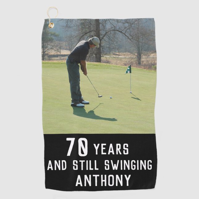 Birthday Golfer Funny 70th happy Dad Par Photo Golf Towel (Front)