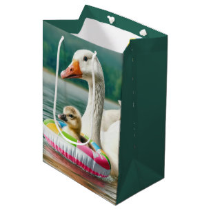 Birthday Goose With Gosling In an Inflatable Ring Medium Gift Bag