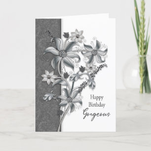 Birthday Gorgeous Shades of Grey Flowers Card