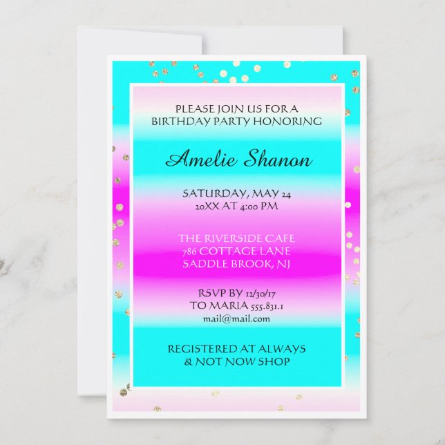  Birthday Graduate Pink Blue Gold Confetti Photo Invitation (Front)
